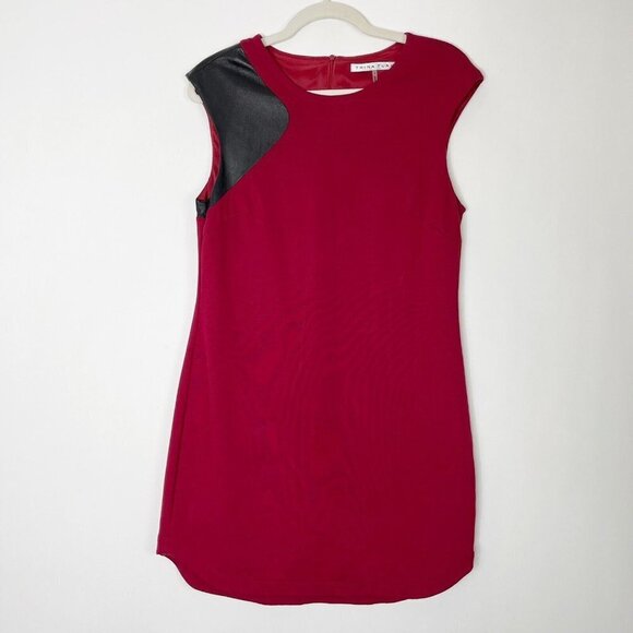 Trina Turk Red Sheath Dress Womens Size 8 Leather Panel - Picture 2 of 7